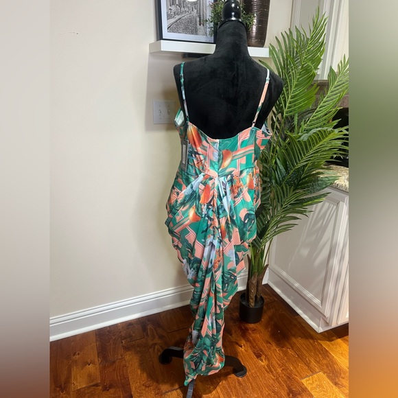 PrettyLittleThing Peach Fruit Print Chiffon Strappy Draped Midi Dress US 12 - Picture 9 of 10